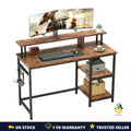 Computer Desk with Monitor Stand & Storage Shelves Rustic Brown Home Office UK