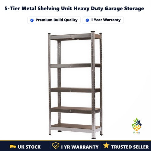 5-Tier Metal Shelving Unit Heavy Duty Garage Storage Racking 148x75x30cm UK