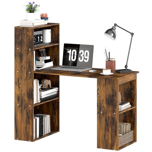 120cm Computer Desk with Bookshelf 6 Shelves Study Workstation Home Office UK