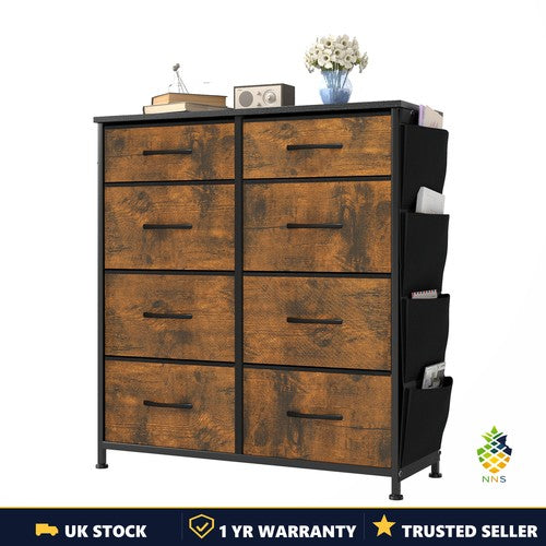 Chest of Drawers 8 Fabric Drawers Dresser Metal Frame Wood Top Bedroom UK