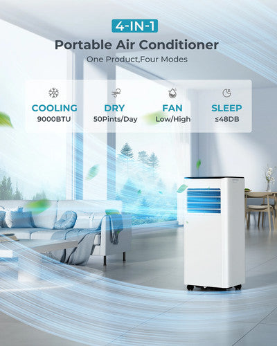 EUHOMY 9000BTU Portable Air Conditioner 4in1 Dehumidifying Cooling Ventilating
