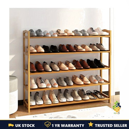 5-Tier Bamboo Shoe Rack Freestanding Storage Organiser Space-Saving Natural UK