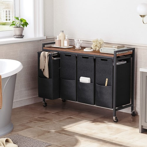 Laundry Basket Storage Cart with 4 Removable Oxford Bags Wheels Rolling Trolley