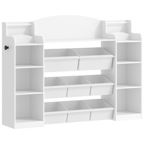 Storage Unit Bookcase 8 Fabric Bins Open Shelves Display Rack White UK