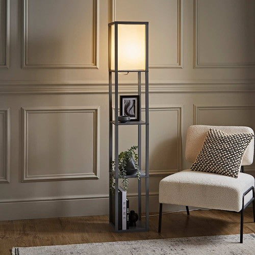 Wooden Shelves Storage Floor Lamp Standing Light with Display Shelving UK