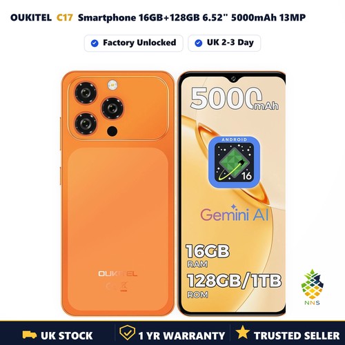 OUKITEL C17 Smartphone 16GB+128GB 6.52" 5000mAh 13MP Android 4G Unlocked UK