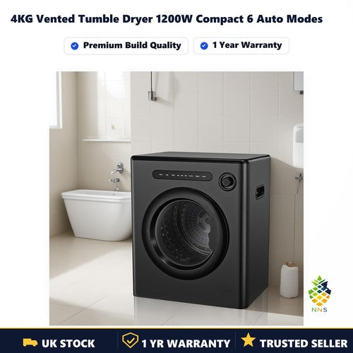 4KG Vented Tumble Dryer 1200W Compact 6 Auto Modes Stackable Home Flat Dorm UK