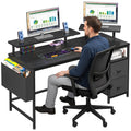 Gaming Desk 120cm with Drawers Reversible Computer Desk Dual Monitor Stands UK - Brown