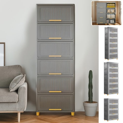 6 Tier Stackable Storage Cabinet Flip-Top Lid Boxes Space Saving Organiser Unit