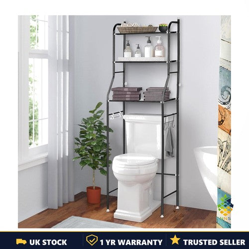 3-Tier Over-Toilet Storage Unit Bathroom Shelf Organiser Space-Saving Stand UK
