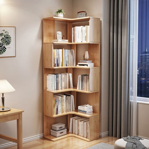 5-Tier Narrow Corner Bookshelf L-Shaped Freestanding Wood Storage 40x40x162cm UK