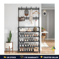 Shoe & Hat Storage Rack 8 Hooks 5-Tier Coat Garment Stand Black 60x25x167cm UK