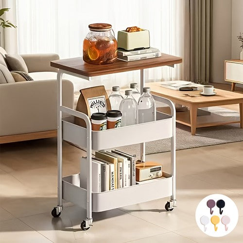 3-Tier Rolling Storage Cart with Tabletop Snack Rack Wheels Home Office Trolley