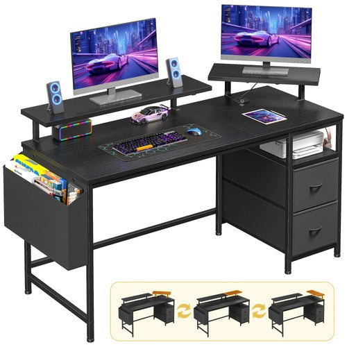 Gaming Desk 120cm with Drawers Reversible Computer Desk Dual Monitor Stands UK