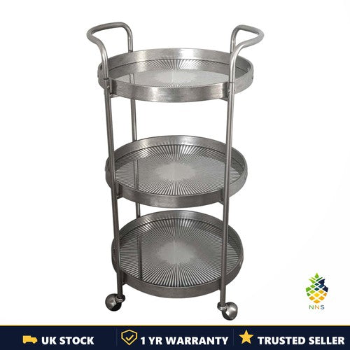 Silver Rustic 3-Tier Serving Trolley Drinks Bar Cart Kitchen Storage Cart UK