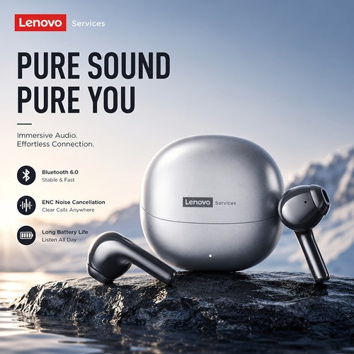 Lenovo Wireless Earbuds Bluetooth 6.0 TWS ENC Touch Control HiFi In-Ear Grey UK