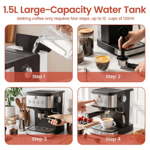 SUPERLEX Italian Style Coffee Machine 1.5L 1100W Milk Frother Latte Cappuccino