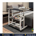 Mobile Laptop Table Adjustable Height Rolling Desk Storage Shelf Lockable Caster