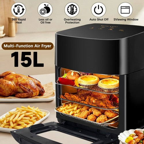 15L Air Fryer Oven 1400W Stainless Inner Pot Digital Touch Hot Air Circulation