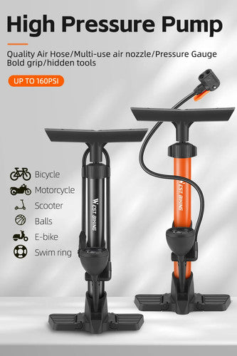West Biking Essential Bike Floor Pump Manual 160Psi Schrader Presta Valve UK