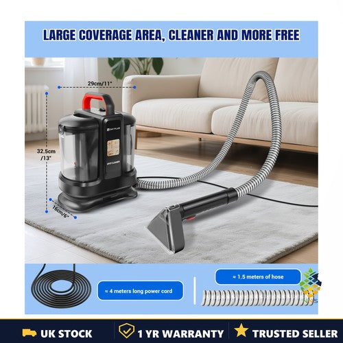 Cordless Spot Carpet Cleaner Portable 2 Batteries Dual Tank Upholstery Pet UK