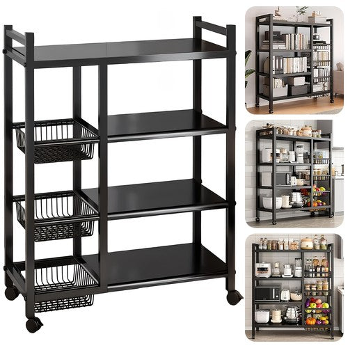 4-Tier Heavy Duty Metal Kitchen Storage Trolley Cart Wheels Fruit Basket UK