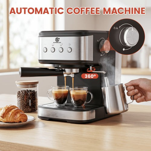 SUPERLEX Italian Style Coffee Machine 1.5L 1100W Milk Frother Latte Cappuccino