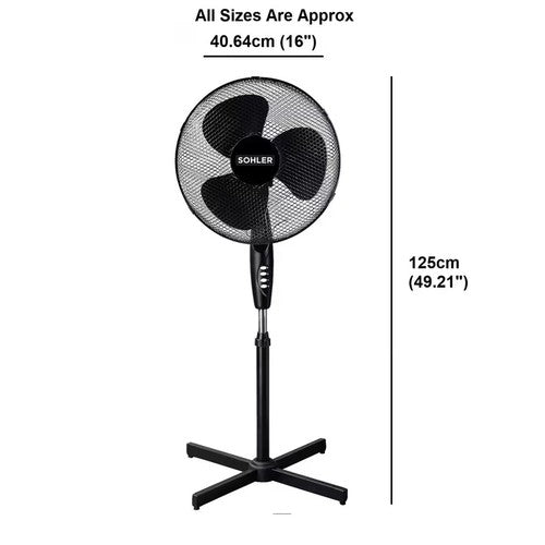 Premium 16" Pedestal Fan Black Oscillating 3 Speed Quiet Adjustable Standing UK