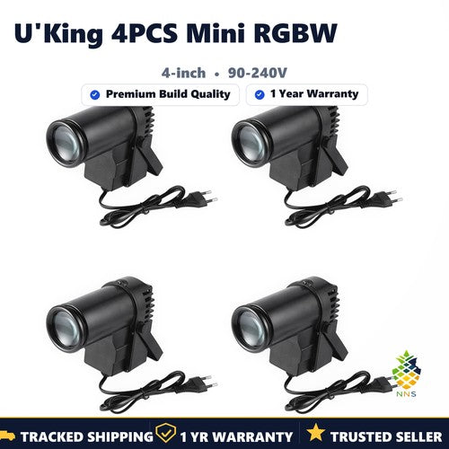 U'King 4PCS Mini LED Pinspot Lights RGBW DMX512 Stage DJ Party Disco UK