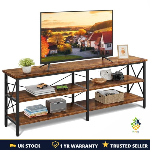 TV Unit 160cm TV Stand Cabinet 3-Tier Storage Shelves Rustic Brown Farmhouse UK