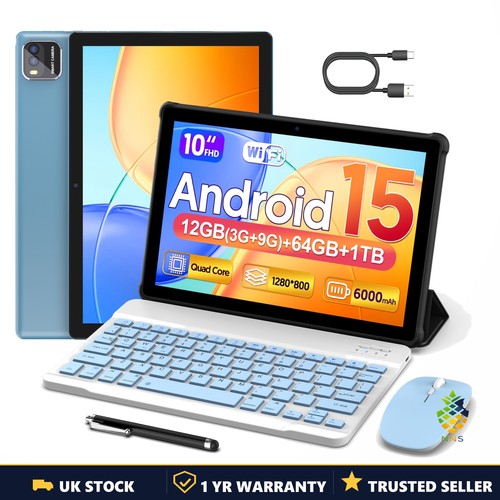 10in Tablet Android 12GB 64GB 1TB Expand 6000mAh 2MP+8MP WiFi 2-in-1 Tablet UK