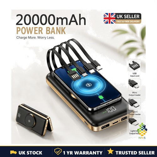 20000mAh Power Bank Portable Charger LED Display Dual Output USB Fast Charge UK