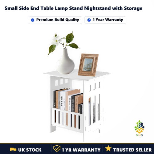 Small Side End Table Lamp Stand Nightstand with Storage Shelf White UK