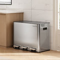 Stainless Steel Step Trash Can 45L 3-Compartment Recycling Bin Soft Close Pedal - Silver