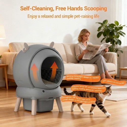 60L Cat Litter Box Anti-Pinch Sensor Odour Isolation Large Enclosed Cat Toilet