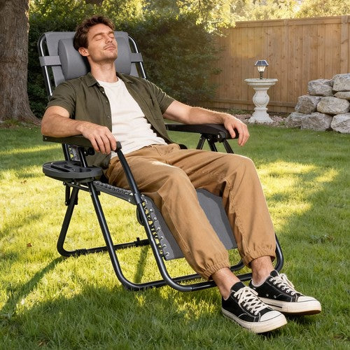 Set of 2 Zero Gravity Chairs Folding Recliner Sun Lounger Garden Camping Patio