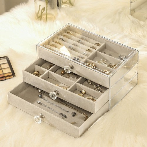 3-Layer Jewellery Organiser Box Earrings Rings Necklaces Watches 22x13x10cm UK
