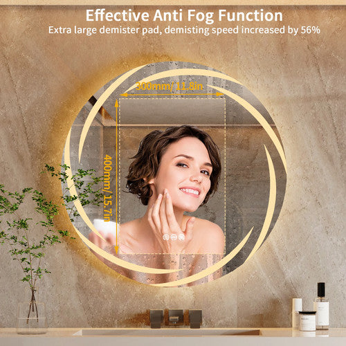 Round LED Bathroom Modern Vanity Mirror 2 Sizes Fogless 3 Colors Lights Silver