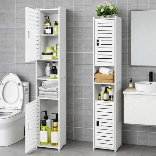 Tall Bathroom Storage Cabinet 5-Tier Floor Standing Adjustable Shelves White UK