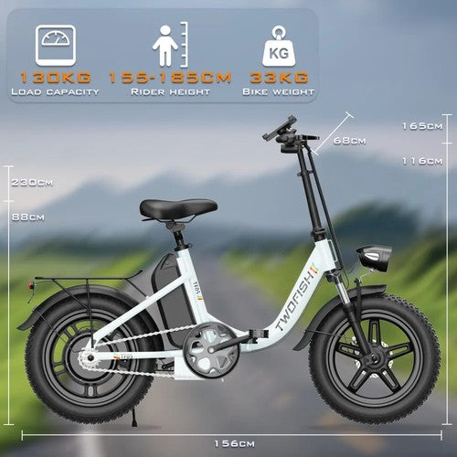 TWOFISH TF05 Folding Electric Bike 250W 48V 13Ah 16in Fat Tyre Adult E-Bike UK
