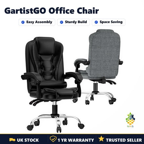 GartistGO Executive Office Chair High Back Desk Ergonomic Recliner Gray Black