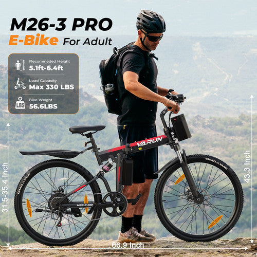 VARUN M26-3 PRO Electric Bike 250W 48V 7.8Ah 26in Fat Tyre Folding E-MTB LCD