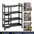 4-Tier Heavy Duty Metal Kitchen Storage Trolley Cart Wheels Fruit Basket UK