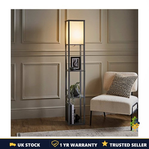Wooden Shelves Storage Floor Lamp Standing Light with Display Shelving UK
