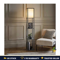 Wooden Shelves Storage Floor Lamp Standing Light with Display Shelving UK