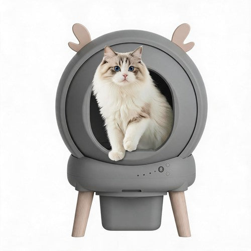 60L Cat Litter Box Anti-Pinch Sensor Odour Isolation Large Enclosed Cat Toilet - Cool Grey