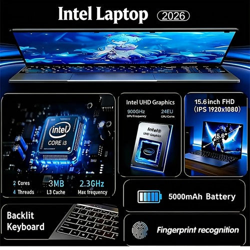 Intel Core i3-6100U Laptop 15.6" FHD IPS 16GB Fingerprint Backlit Linux UK