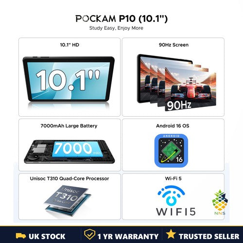 NNS P10 10.1in Android Tablet 8GB 128GB 90Hz 7000mAh HD IPS 2.5D UK