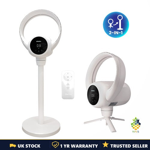2-in-1 Bladeless Floor Desktop Fan Quiet Oscillating White Black Standing UK