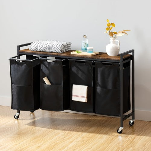 Laundry Basket Storage Cart with 4 Removable Oxford Bags Wheels Rolling Trolley